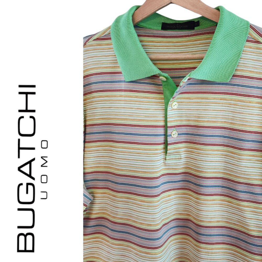 Bugatchi L Polo Multi Color Stripe Mercerized Egyptian Cotton Short Sleeve